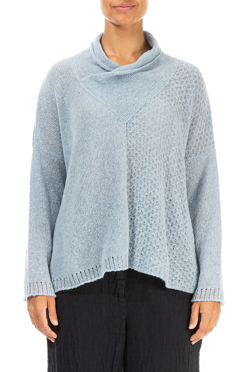 Boxy Cowl Neck Arctic Blue Wool Sweater