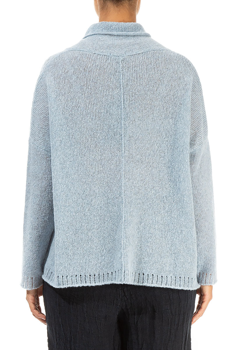 Boxy Cowl Neck Arctic Blue Wool Sweater