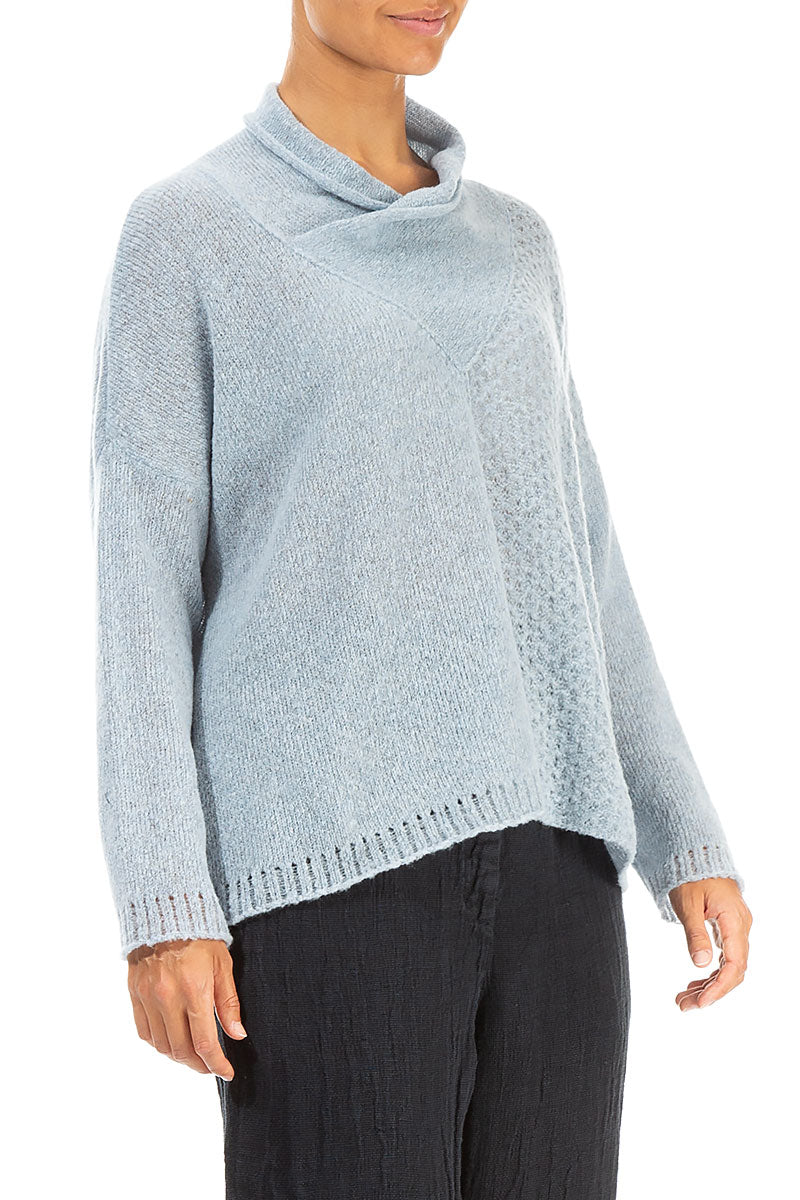 Boxy Cowl Neck Silver Blue Wool Sweater 3