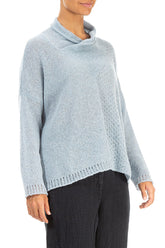 Boxy Cowl Neck Silver Blue Wool Sweater 3