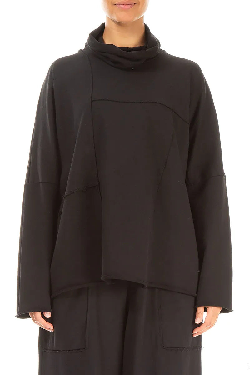 Boxy Cowl Neck Black Cotton Jumper 1