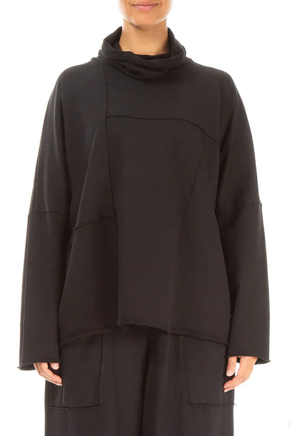 Boxy Cowl Neck Black Cotton Jumper 1