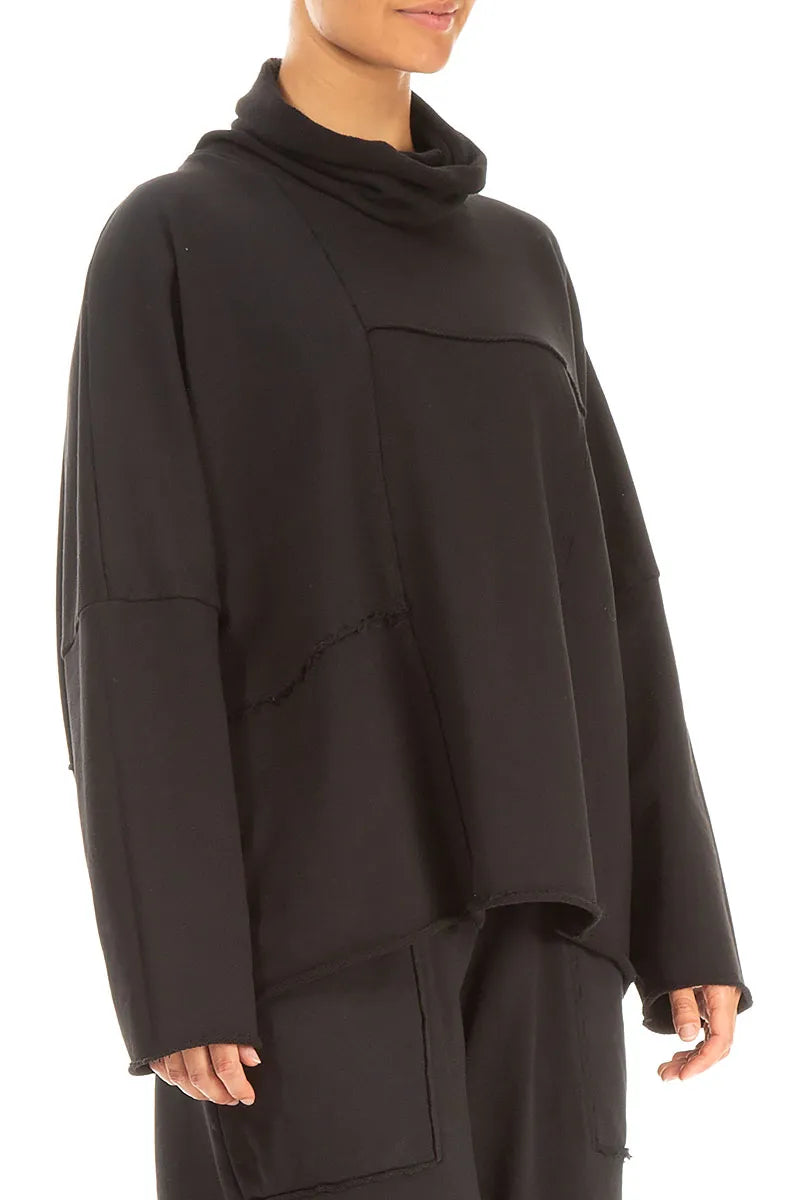 Boxy Cowl Neck Black Cotton Jumper 3