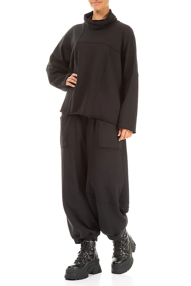 Boxy Cowl Neck Black Cotton Jumper 4