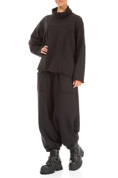 Boxy Cowl Neck Black Cotton Jumper 4