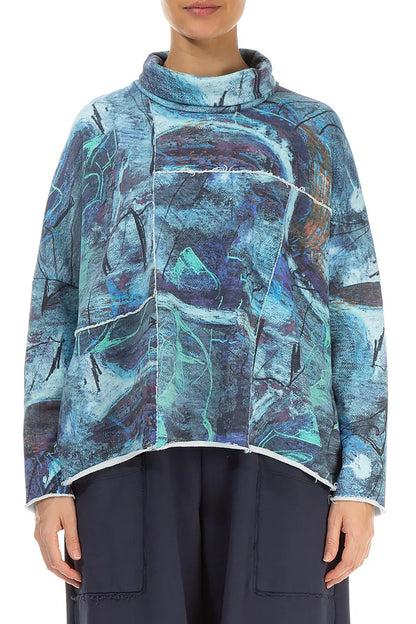 Boxy Cowl Neck Blue Reverie Cotton Jumper 1