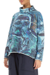 Boxy Cowl Neck Blue Reverie Cotton Jumper 3