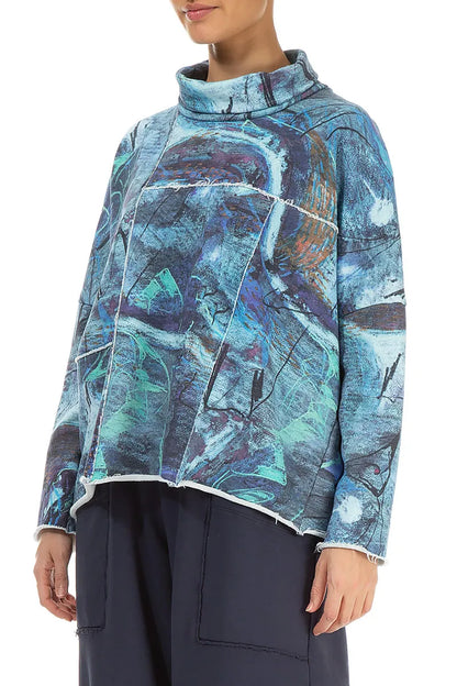 Boxy Cowl Neck Blue Reverie Cotton Jumper 3