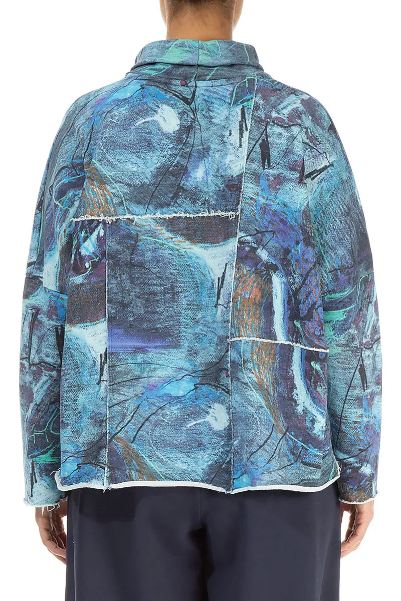 Boxy Cowl Neck Blue Reverie Cotton Jumper 2