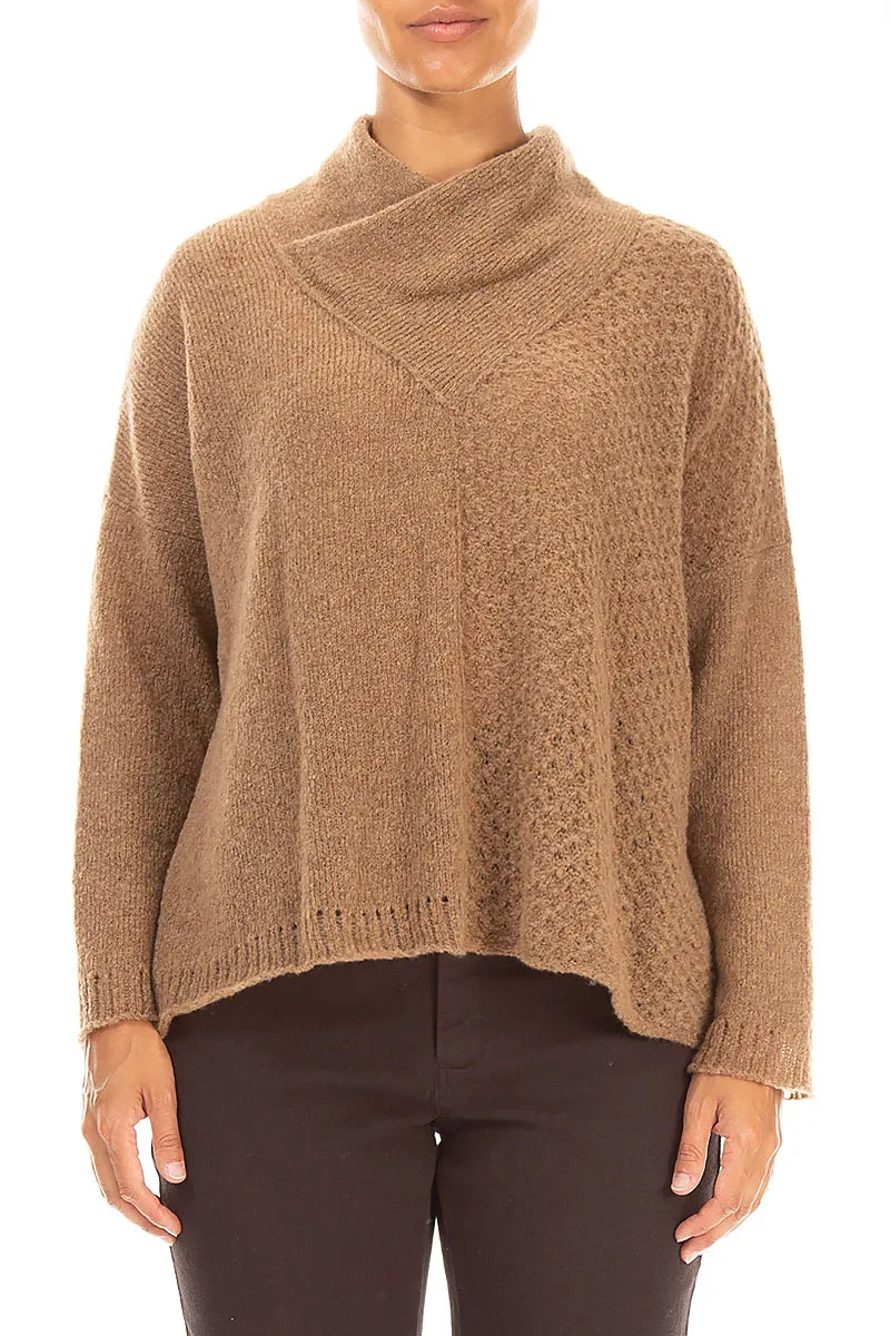 Boxy Cowl Neck Caramel Wool Sweater