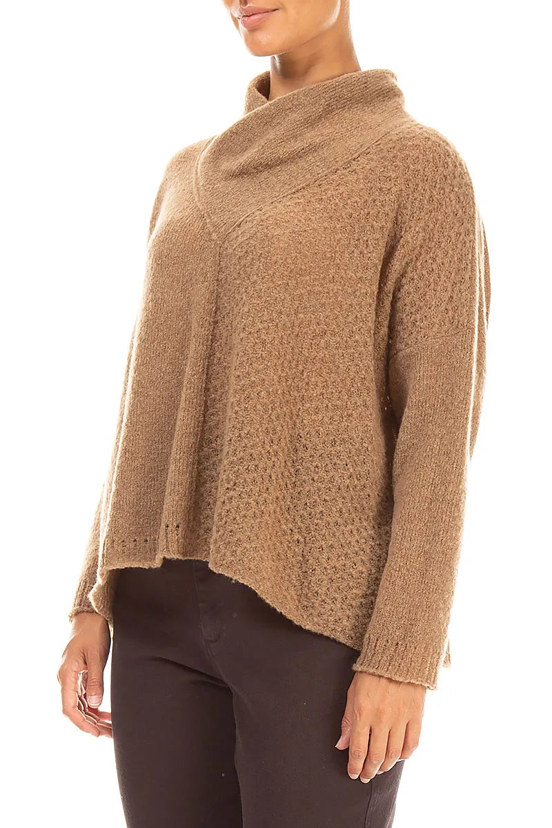 Boxy Cowl Neck Caramel Wool Sweater