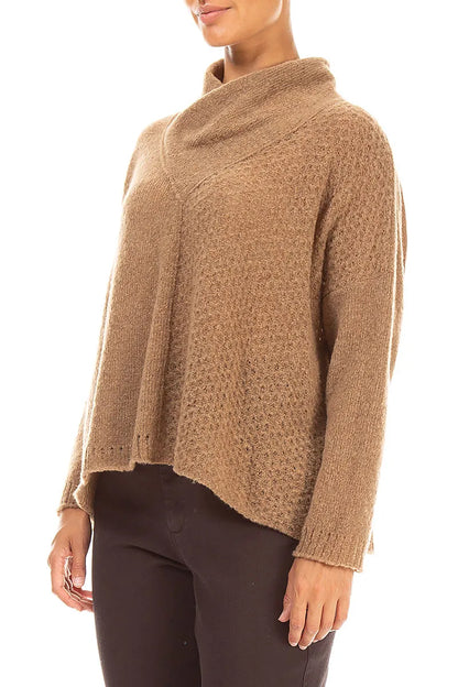 Boxy Cowl Neck Caramel Wool Sweater
