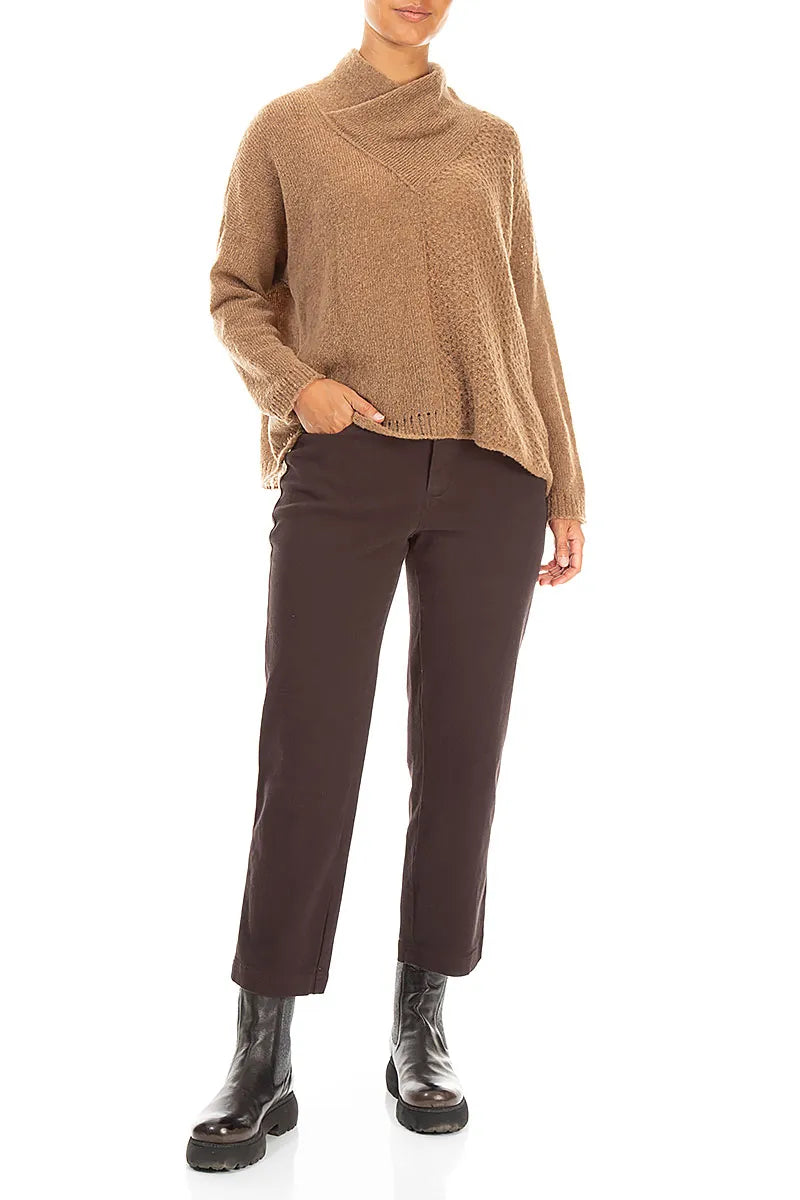 Boxy Cowl Neck Caramel Wool Sweater