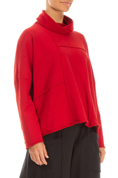 Boxy Cowl Neck Cherry Red Cotton Jumper 3