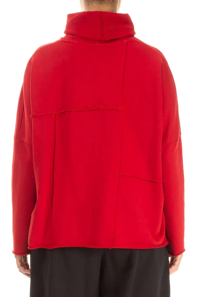 Boxy Cowl Neck Cherry Red Cotton Jumper 2