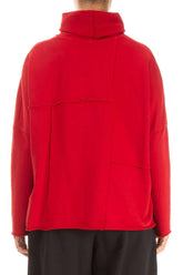 Boxy Cowl Neck Cherry Red Cotton Jumper 2