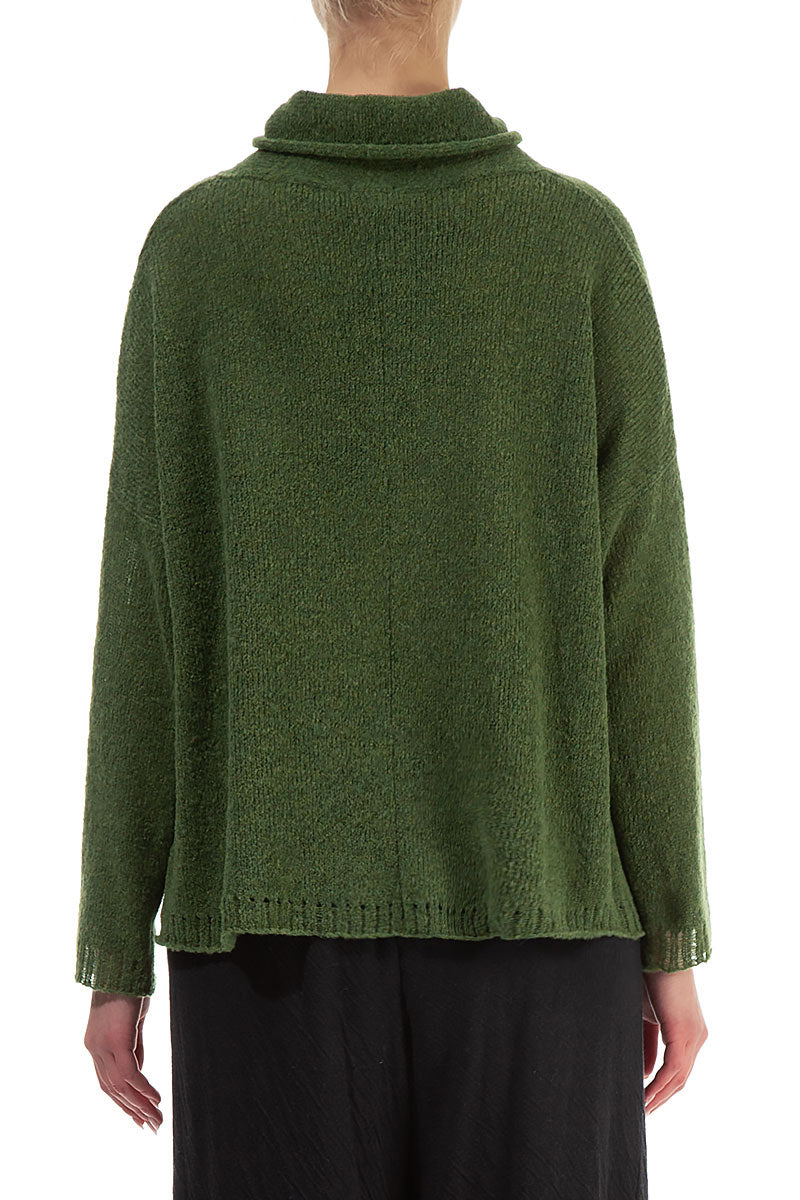 Boxy Cowl Neck Dark Sage Wool Sweater