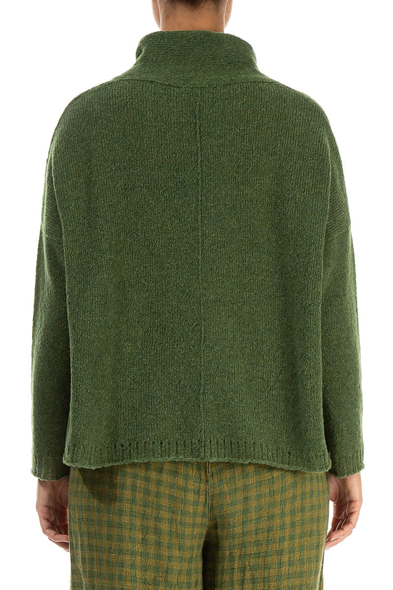 Boxy Cowl Neck Dark Sage Wool Sweater