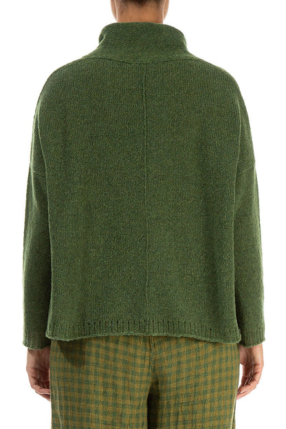 Boxy Cowl Neck Dark Sage Wool Sweater