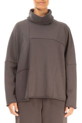 Boxy Cowl Neck Forest Brown Cotton Jumper 1