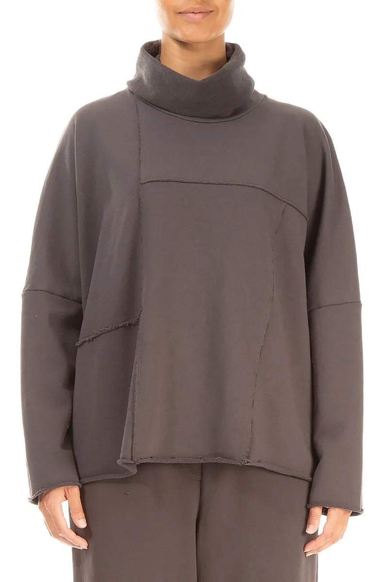 Boxy Cowl Neck Forest Brown Cotton Jumper 1