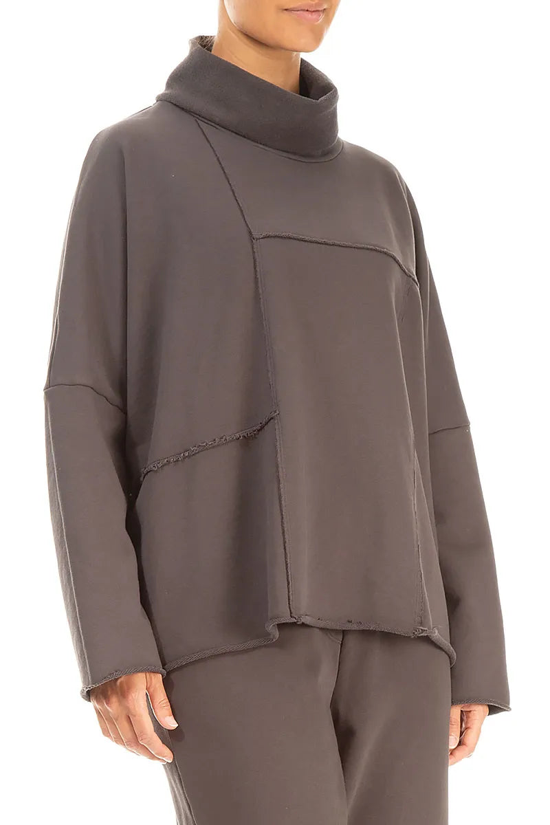 Boxy Cowl Neck Forest Brown Cotton Jumper 3