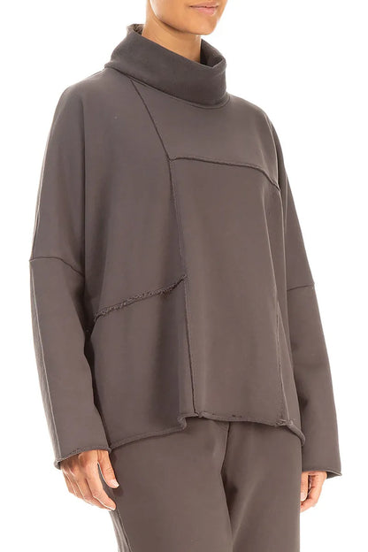 Boxy Cowl Neck Forest Brown Cotton Jumper 3