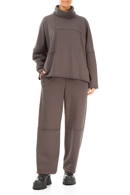 Boxy Cowl Neck Forest Brown Cotton Jumper 4