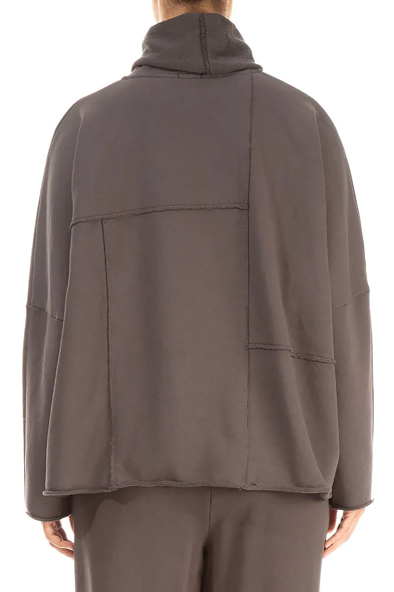 Boxy Cowl Neck Forest Brown Cotton Jumper 2