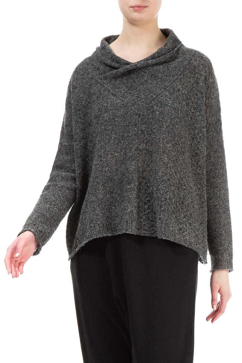 Boxy Cowl Neck Grey Wool Sweater