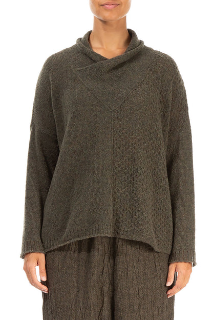 Boxy Cowl Neck Khaki Wool Sweater