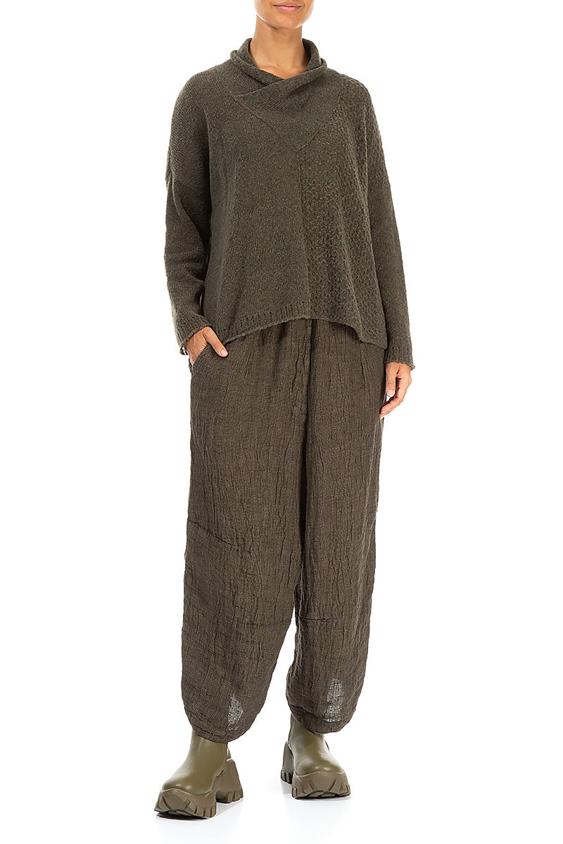Boxy Cowl Neck Khaki Wool Sweater 4