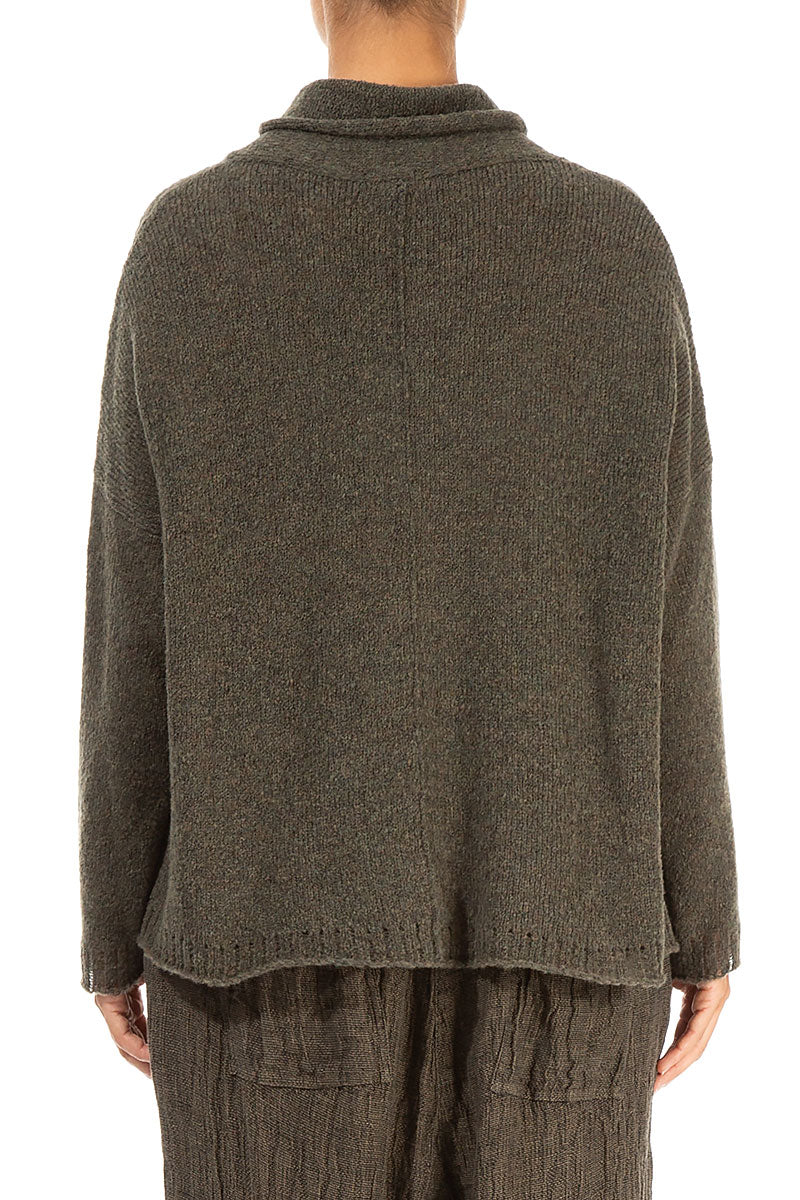 Boxy Cowl Neck Khaki Wool Sweater