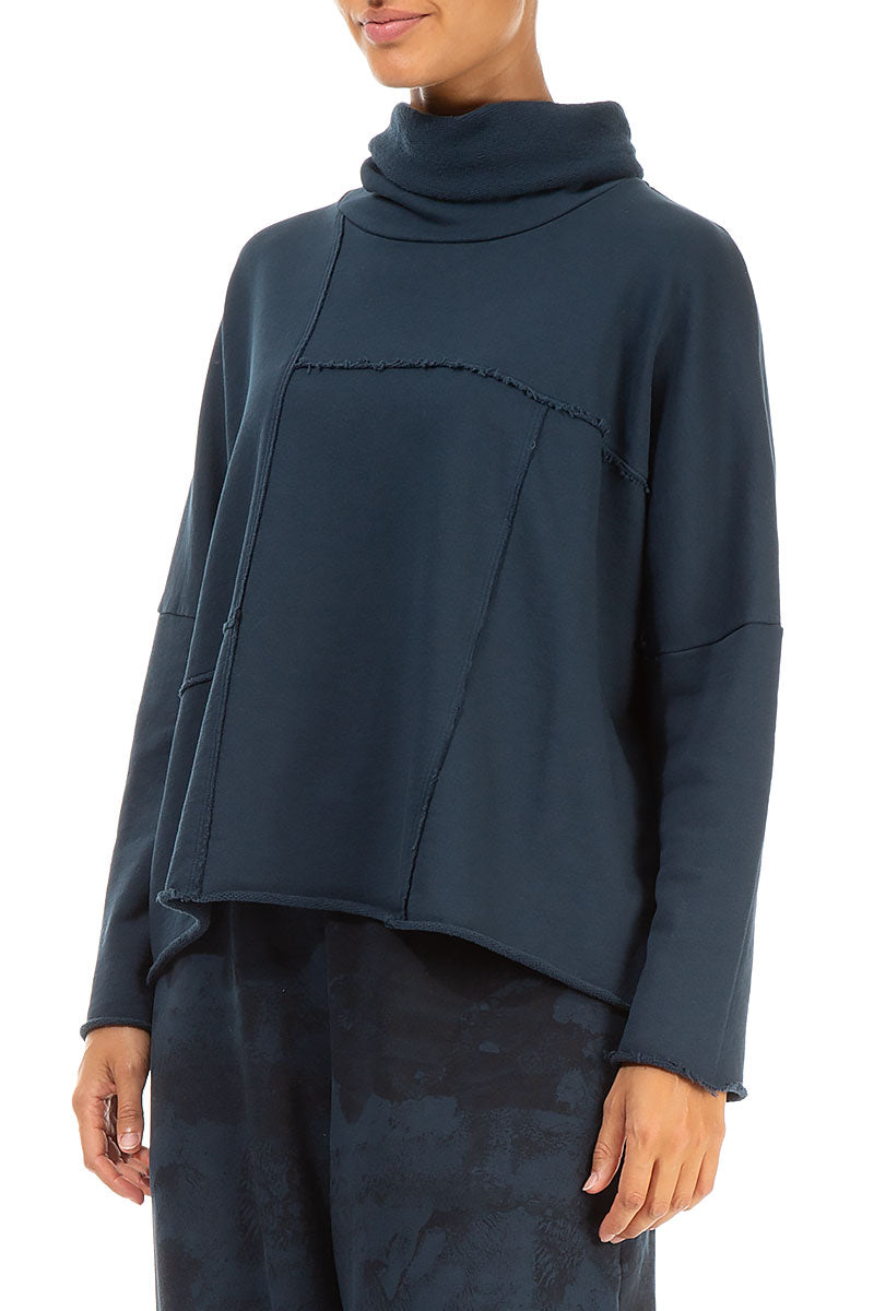 Boxy Cowl Neck Midnight Blue Cotton Jumper