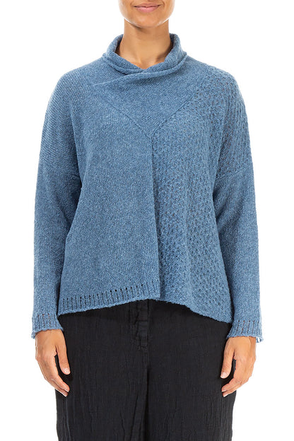 Boxy Cowl Neck Petrol Blue Wool Sweater