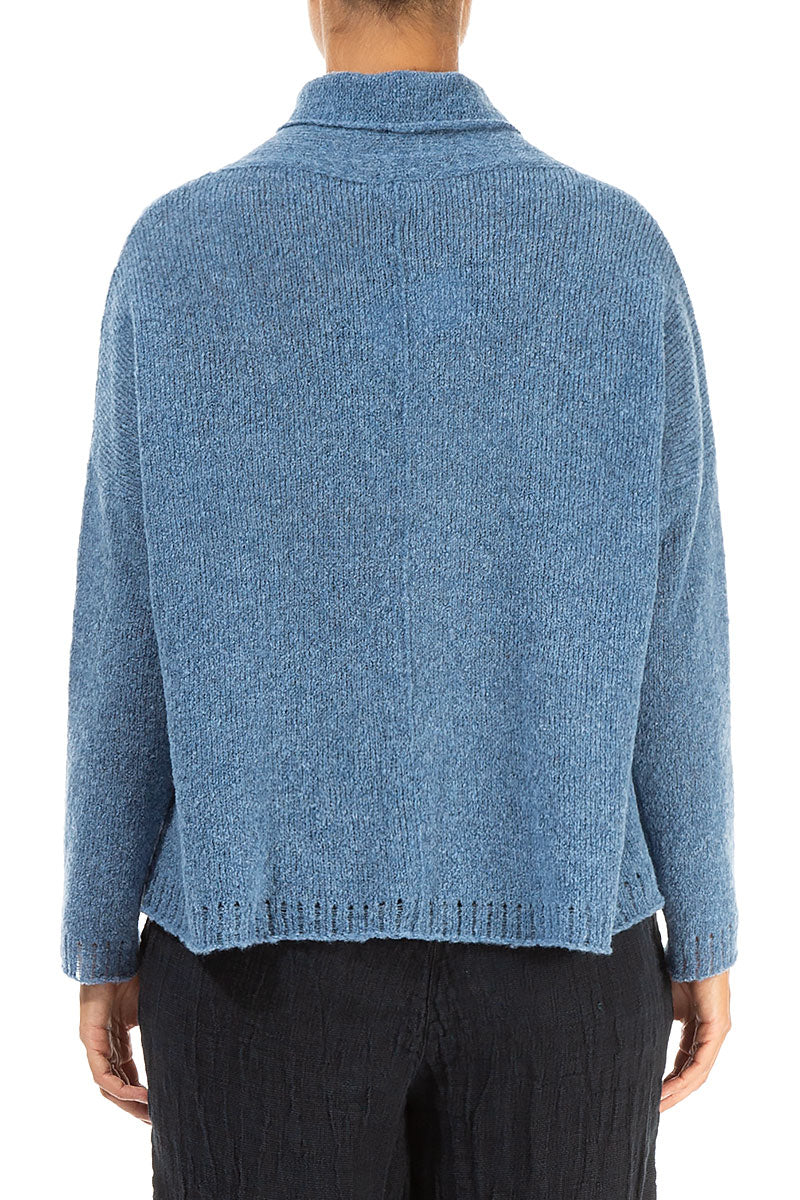 Boxy Cowl Neck Petrol Blue Wool Sweater