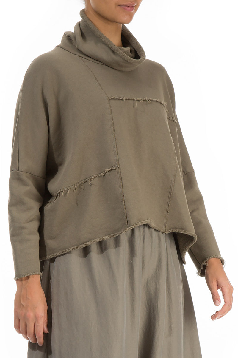 Boxy Cowl Neck Silver Sage Cotton Jumper