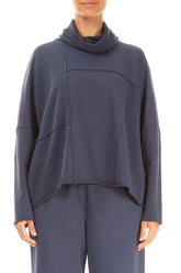 Boxy Cowl Neck Slate Blue Cotton Jumper 1