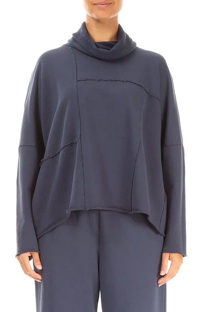 Boxy Cowl Neck Slate Blue Cotton Jumper 1