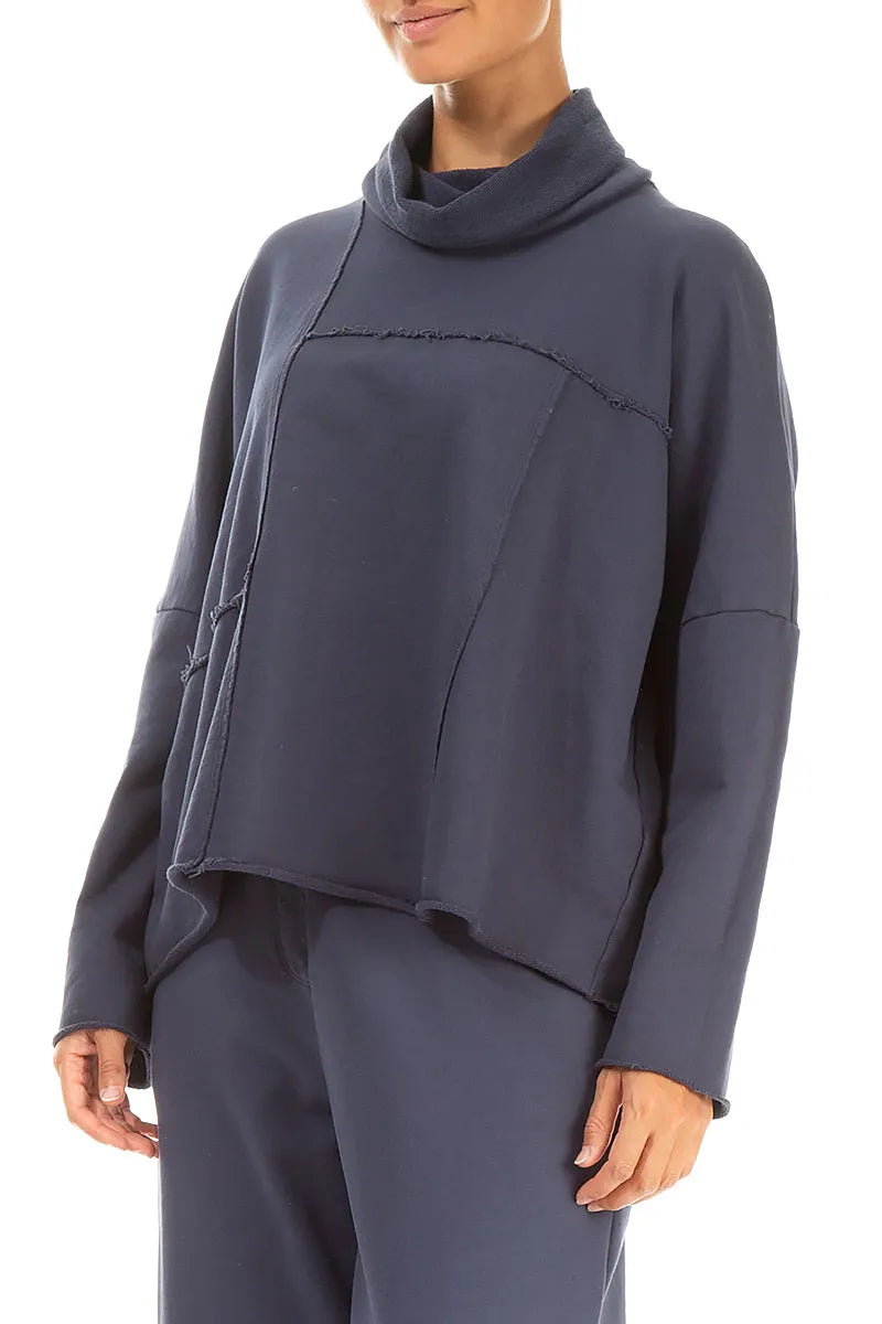 Boxy Cowl Neck Slate Blue Cotton Jumper 3