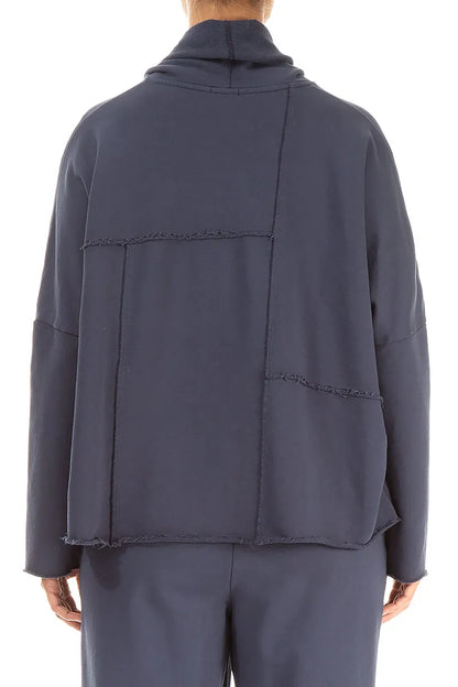 Boxy Cowl Neck Slate Blue Cotton Jumper 2