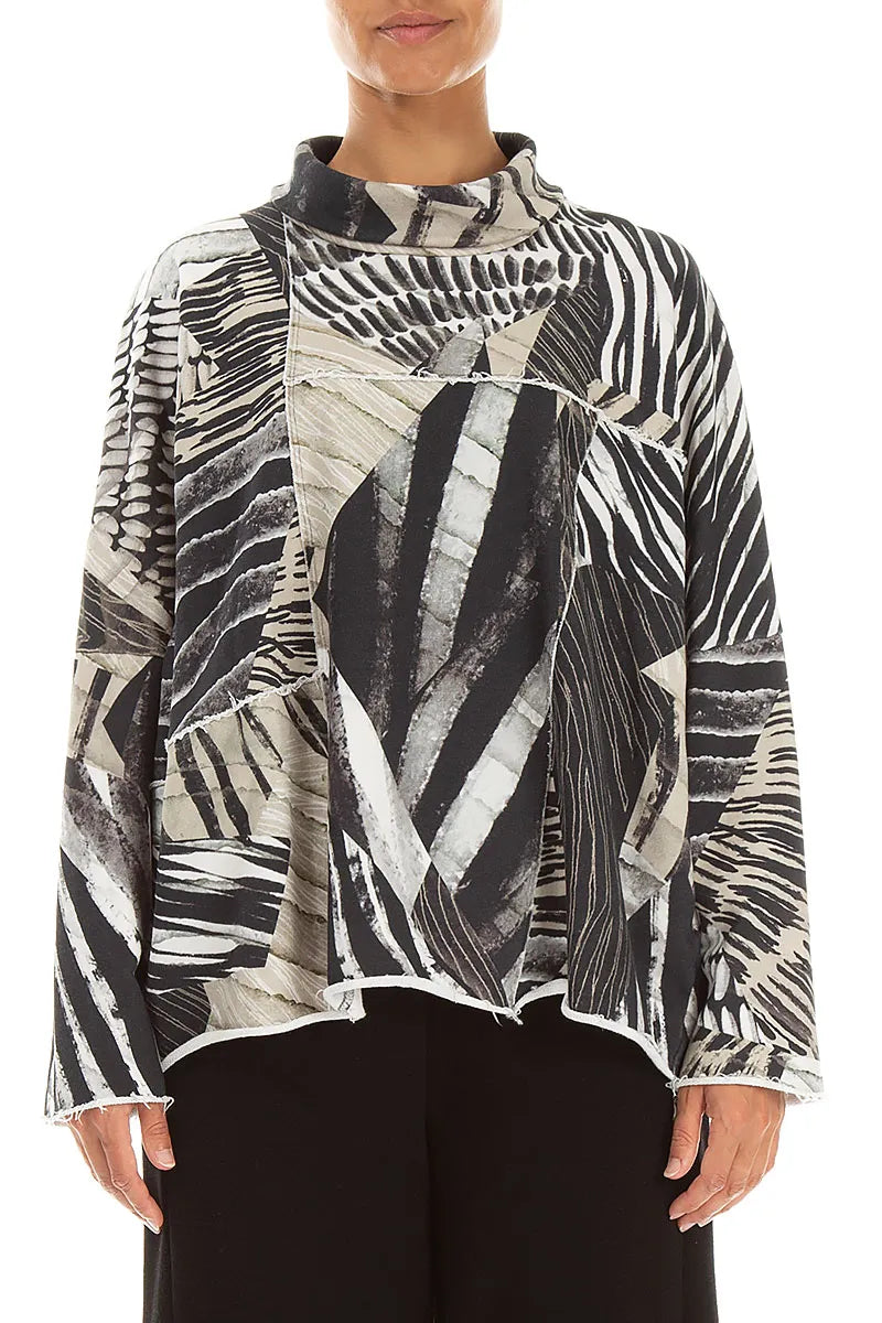 Boxy Cowl Neck Wild Ink French Terry Cotton Jumper 1