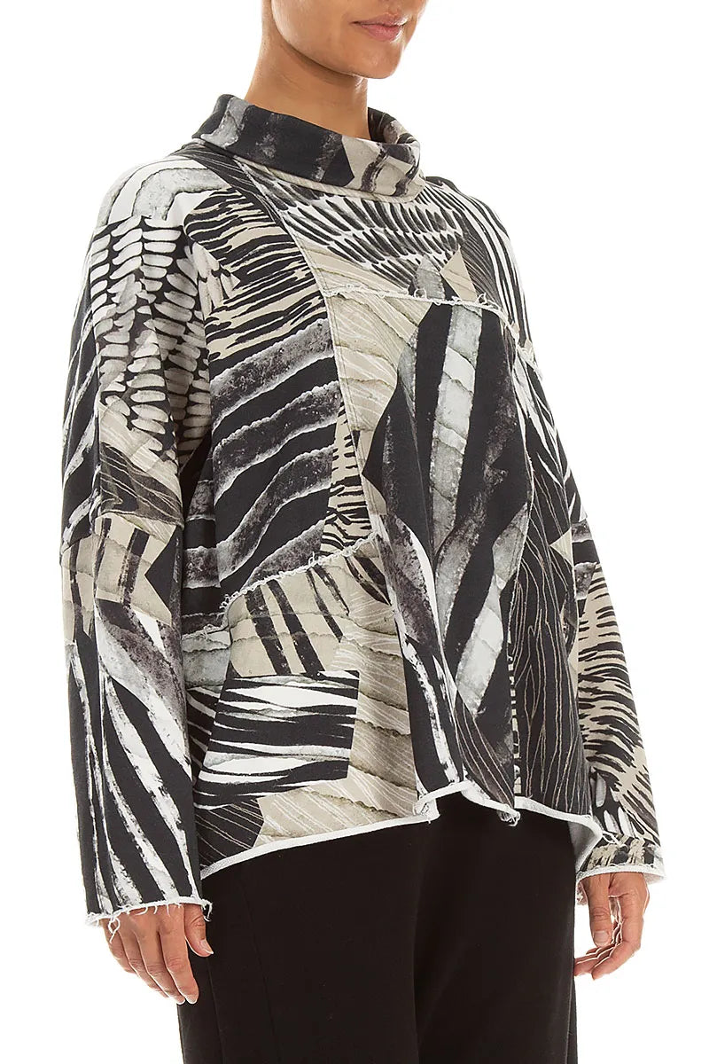 Boxy Cowl Neck Wild Ink French Terry Cotton Jumper 3