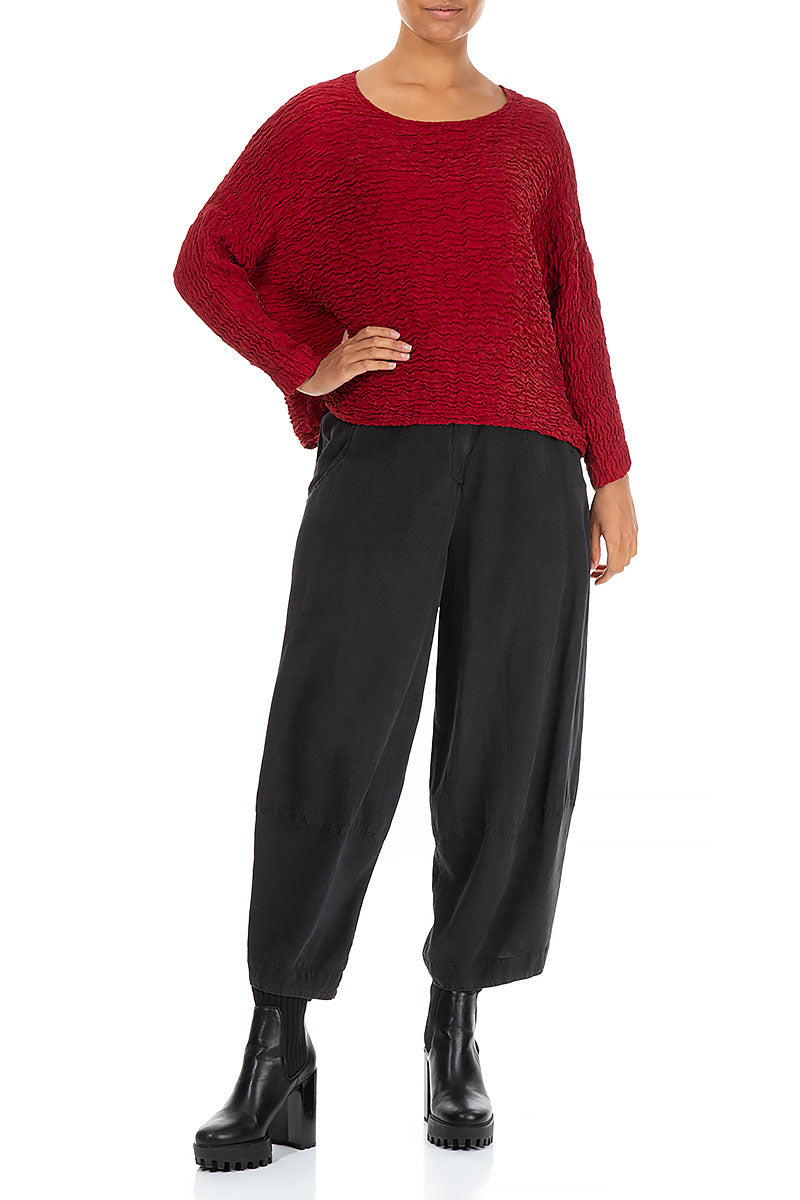 Boxy Crinkled Red Silk Blouse 4