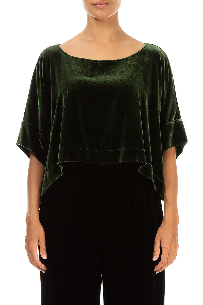 Boxy Dark Sage Silk Velvet Blouse