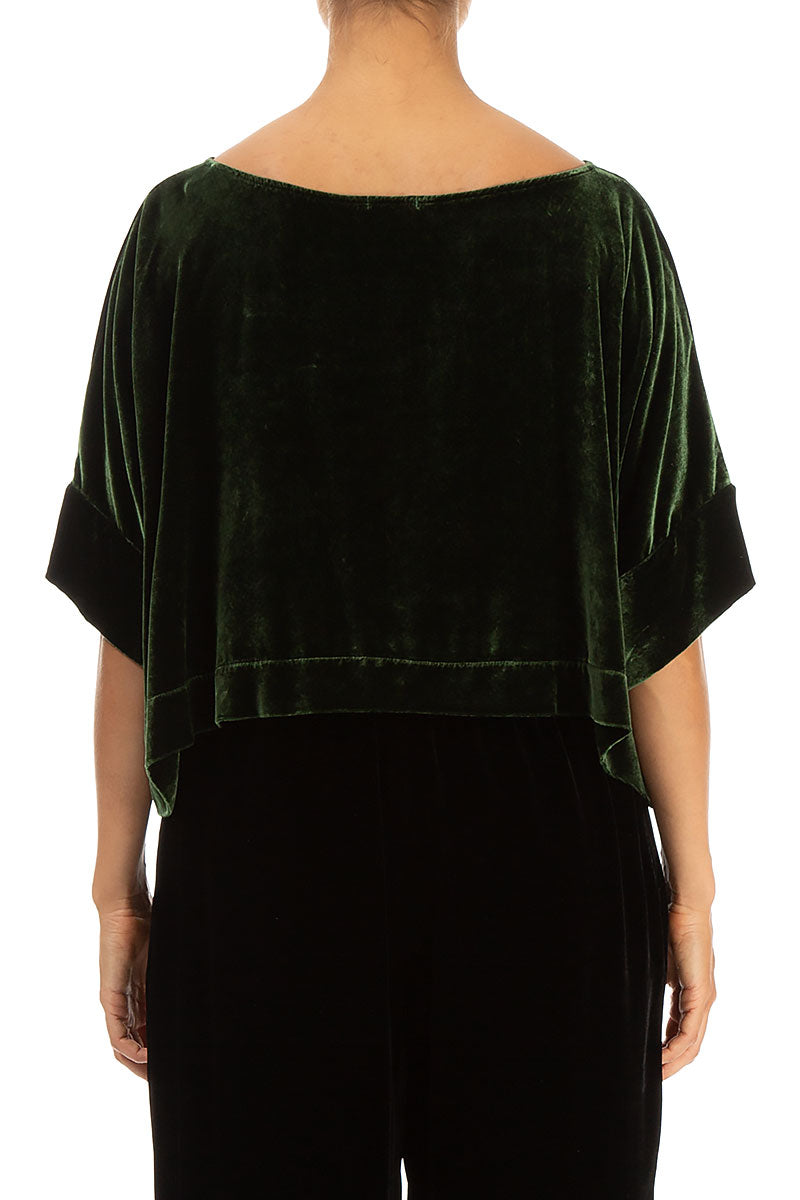 Boxy Dark Sage Silk Velvet Blouse