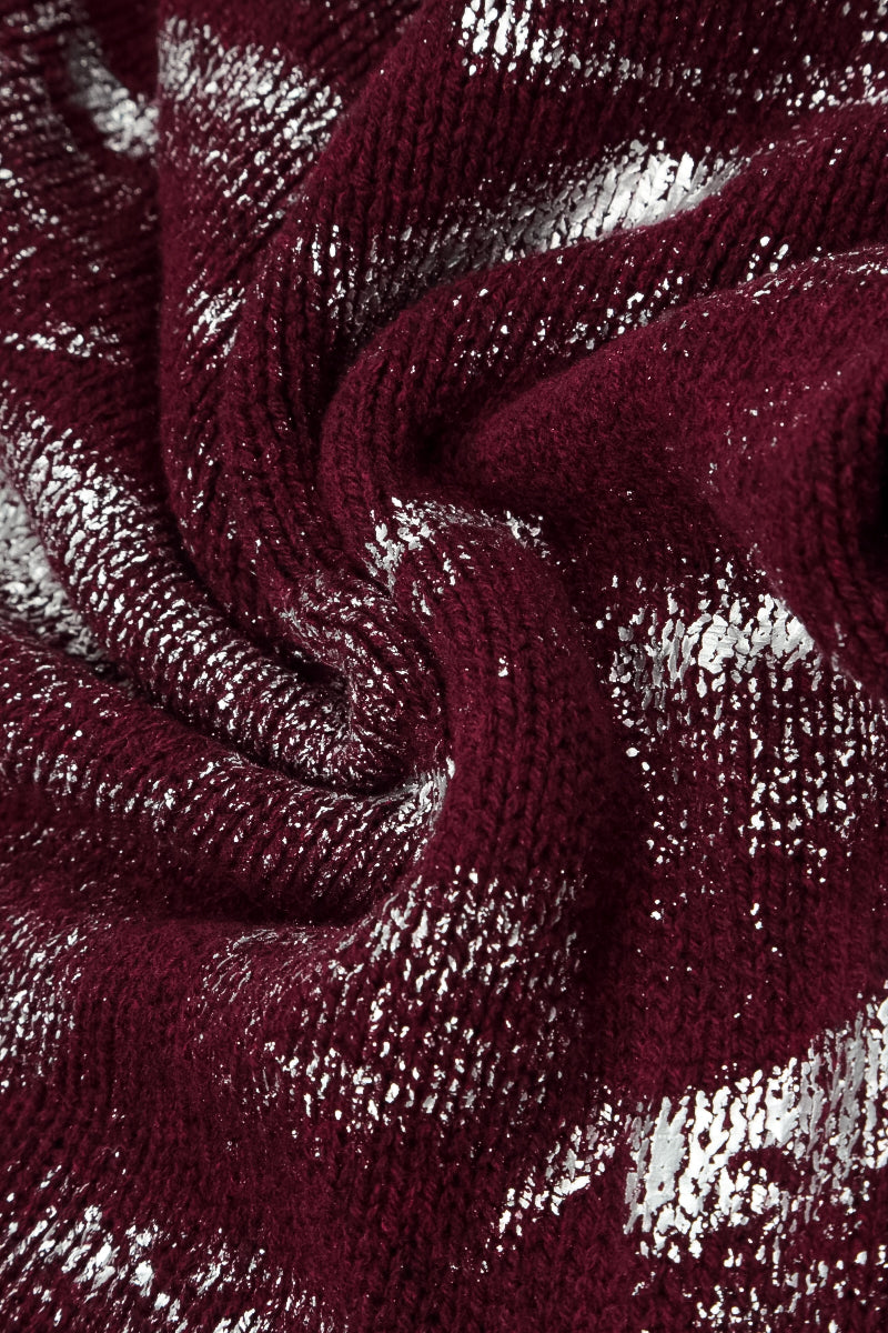 Kastiger Pullover aus tiefroter, silbermetallicfarbener Merinowolle