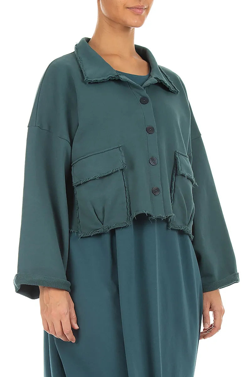 Boxy Deep Turquoise French Terry Cotton Jacket