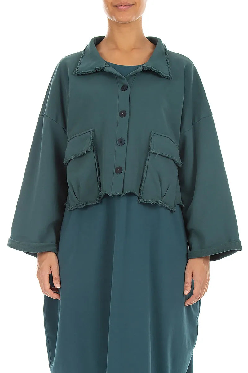 Boxy Deep Turquoise French Terry Cotton Jacket 1
