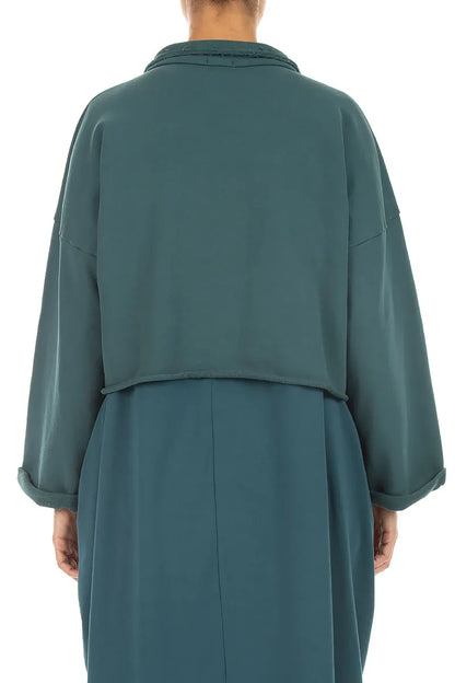 Boxy Deep Turquoise French Terry Cotton Jacket